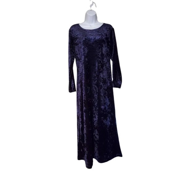 VTG New Vision Women's S 4/6 Long Velvety Dark Purple Blue Dress - Picture 1 of 6